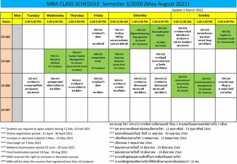 Yearly Schedule of MBA Siam University - MBA | Siam University